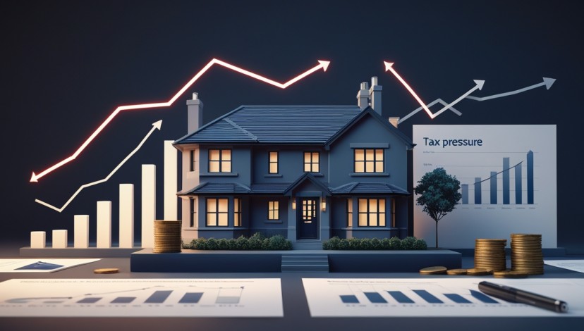 Illustration showing UK property, financial charts and investment symbols representing 2025 Budget tax changes affecting property, dividend and savings income.