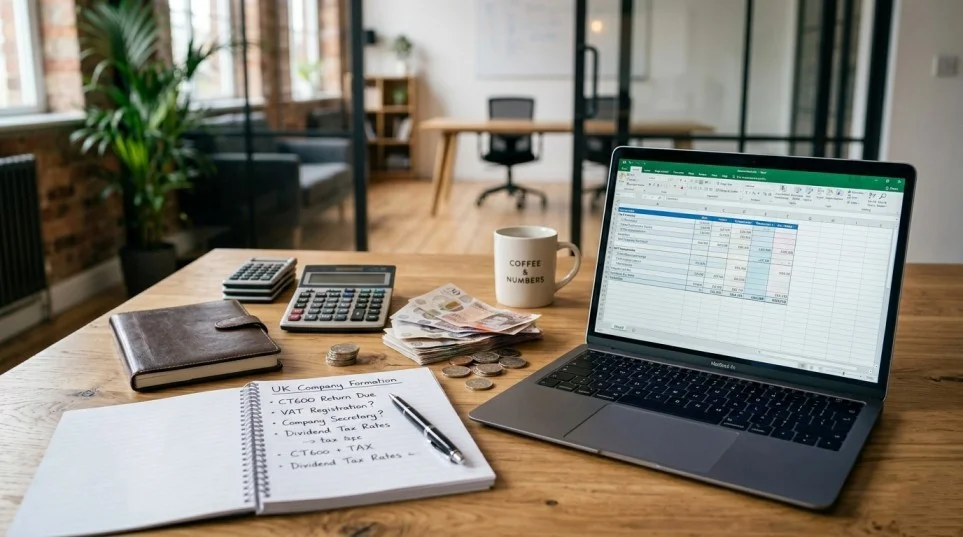 Business owner reviewing limited company accounts with an accountant