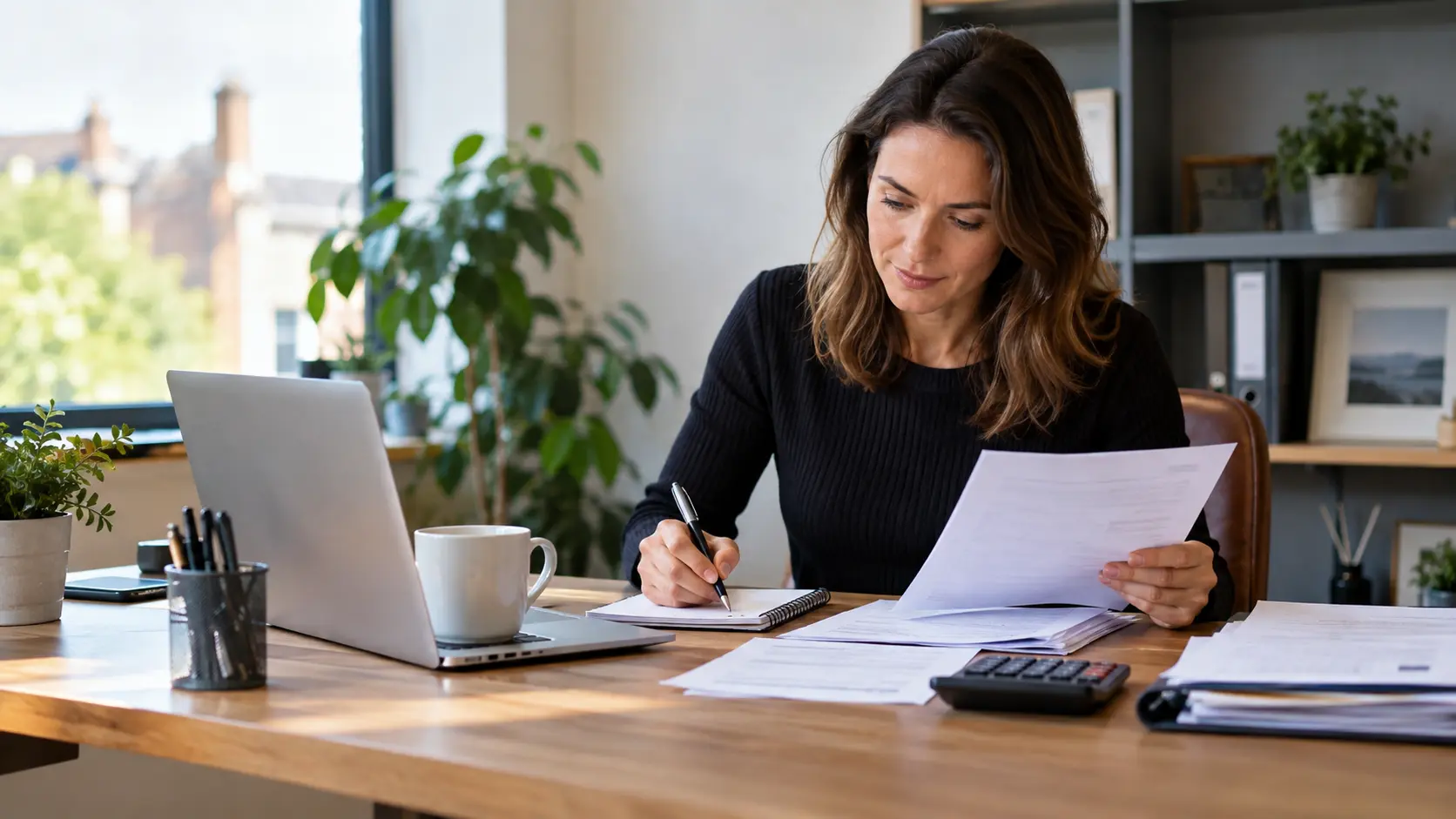 Woman reviewing tax documents while preparing a Self-Assessment registration in the UK