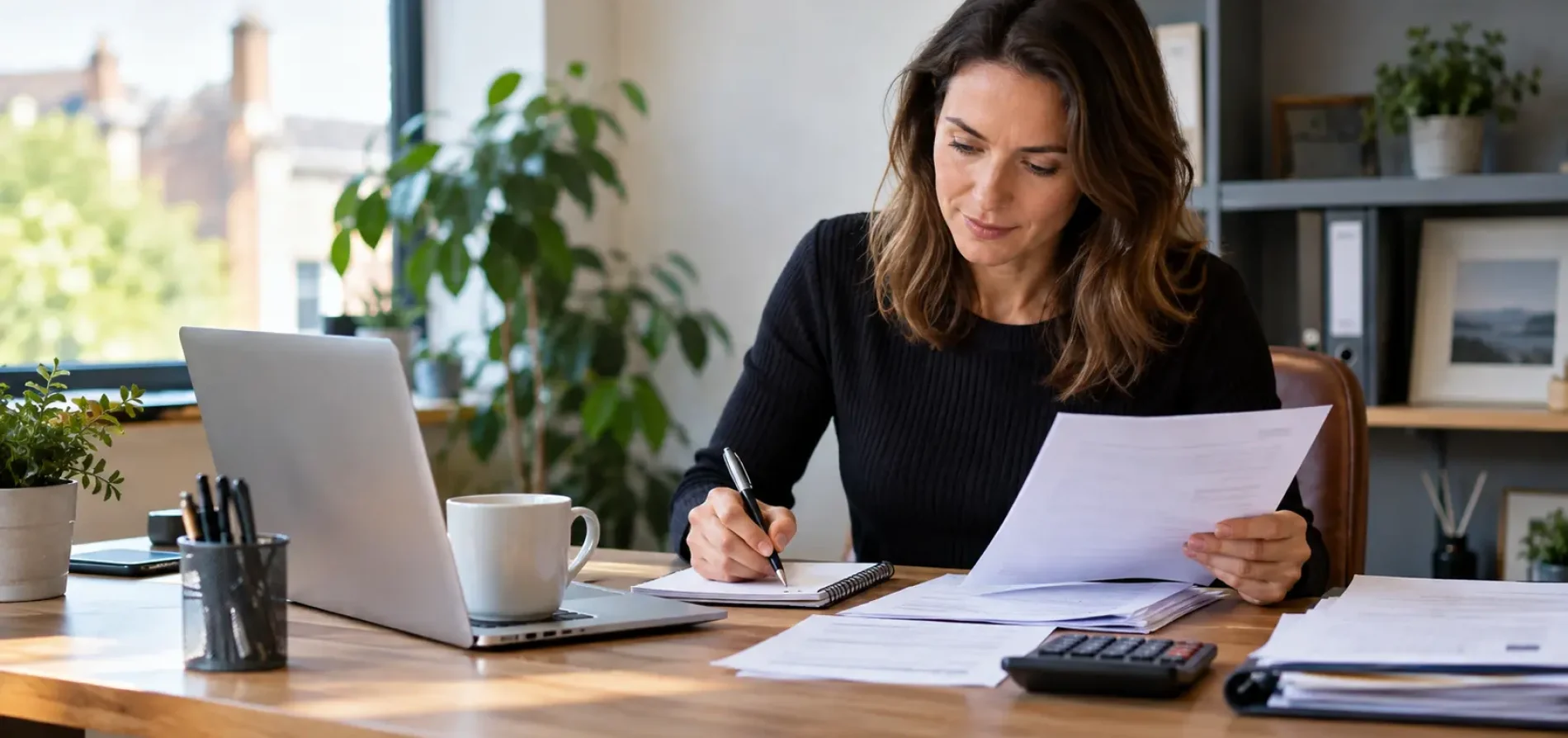 Woman reviewing tax documents while preparing a Self-Assessment registration in the UK
