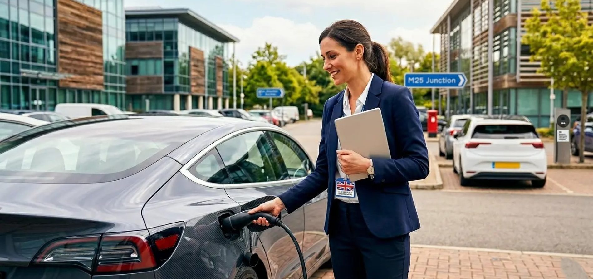 Electric car mileage rates 2026 UK: Professional charging a company vehicle.